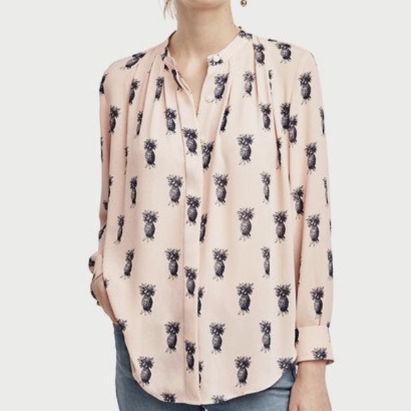 Ann Taylor Pineapple Button Up Light Pink Blouse - Picture 1 of 10